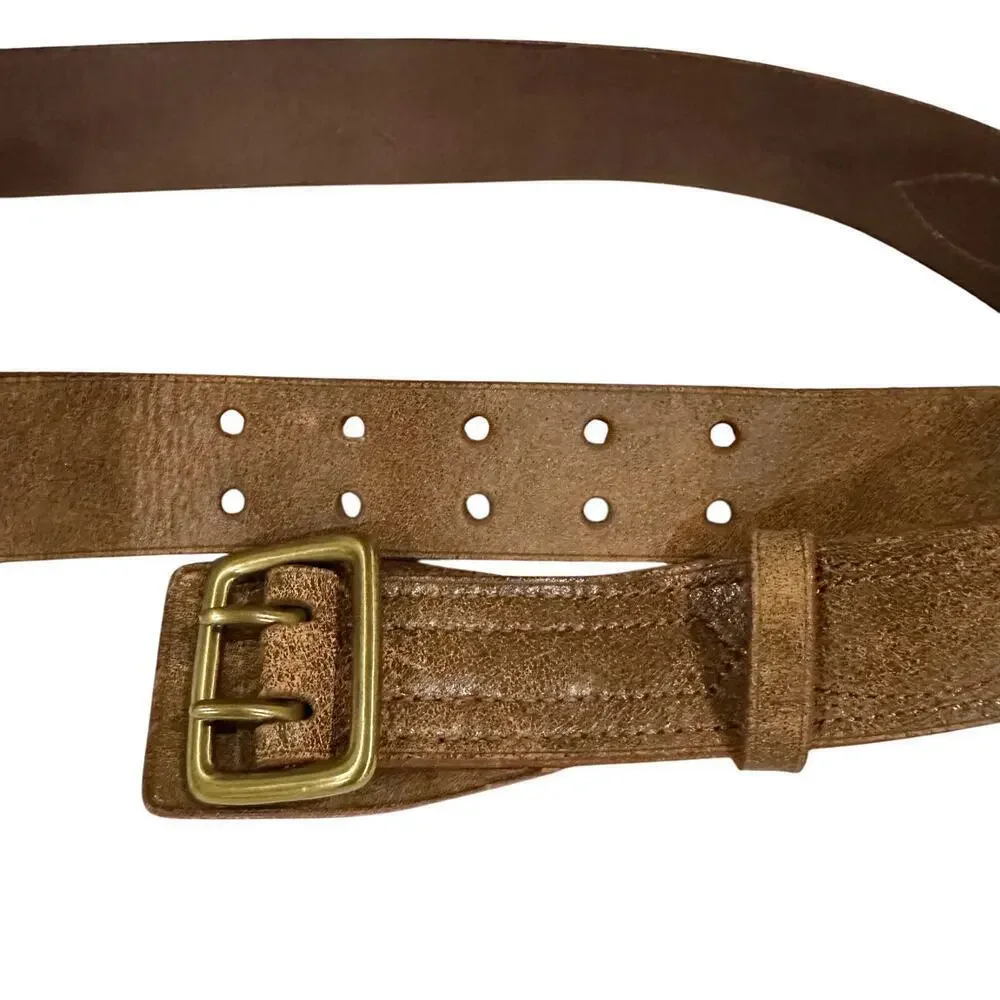 Polo Ralph Lauren Men's Double-Prong Leather Belt Distressed Brown